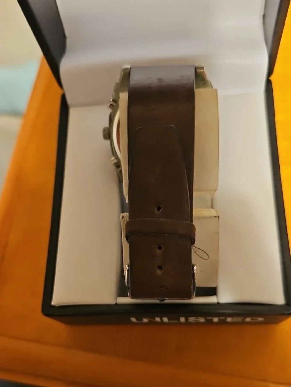 Unlisted by Kenneth Cole Silver Case Watch with Brown Leather Strap